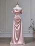 A-line Pink Off Shoulder Satin Long Party Dress Prom Dress, Pink Strapless Long Evening Dress
