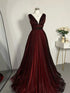 A-line Black and Red V-neckline Tulle Floor Length Party Dress, Black and Red Prom Dress