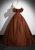 Brown Satin A-line Short Sleeves Party Dress, Simple Satin Prom Dress Evening Dress