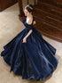 Navy Blue Off Shoulder Satin Floor Length Prom Dress, Navy Blue Sweetheart Evening Dress