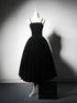 Black Tea Length Straps Velvet Party Dress, Black Velvet Homecoming Dress