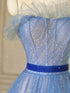 A-line Blue Tulle Long Party Dress Formal Dress, Blue Tulle Floor Length Prom Dress