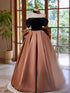 A-line Satin And Black Velvet Prom Dress, Off Shoulder Long Party Dress