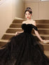 A-line Off Shoulder Black Sweetheart Party Dress, Black Tulle Chic Prom Dress Evening Dress