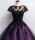 A-line Black and Purple Gothic Knee Length Homecoming Dress, Black and Purple Short Party Dress