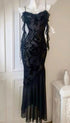 Chic Spaghetti Straps Black Lace Evening Dress Prom Dress, Black Lace Long Party Dress