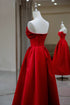 Red A-line Satin Scoop Long Prom Dress Party Dress, Red Satin Evening Dress