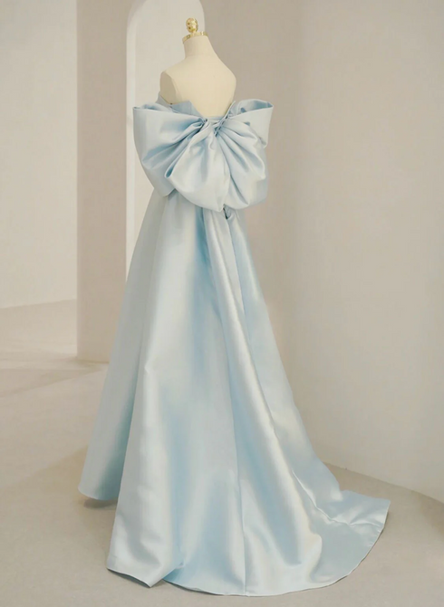 Light Blue Satin A-line Simple Long Prom Dress, Light Blue Long Formal Dress