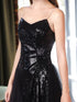 Black Sequins V-neckline Straps Long Party Dress, Black Sequins Evening Dress Prom Dress