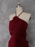 Wine Red Halter Off Shoulder Party Dress, Wine Red Floor Length Long Prom Dress