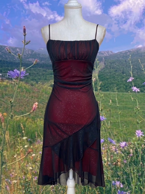 Lovely Black and Red Gothic Homecoming Dress, Straps Knee Length Short Prom Dress