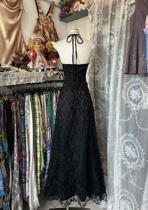 Elegant Light Purple Lace and Chiffon Ruffle Maxi Dress, V-neckline Floor Length Prom Dress