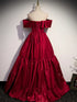 Wine Red Off Shoulder Satin A-line Party Dress, Wine Red Satin Prom Dress Evening Dress