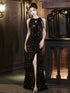 Black Sequins and Tulle Long Party Dress, Black Chic Beaded Floor Length Prom Dress