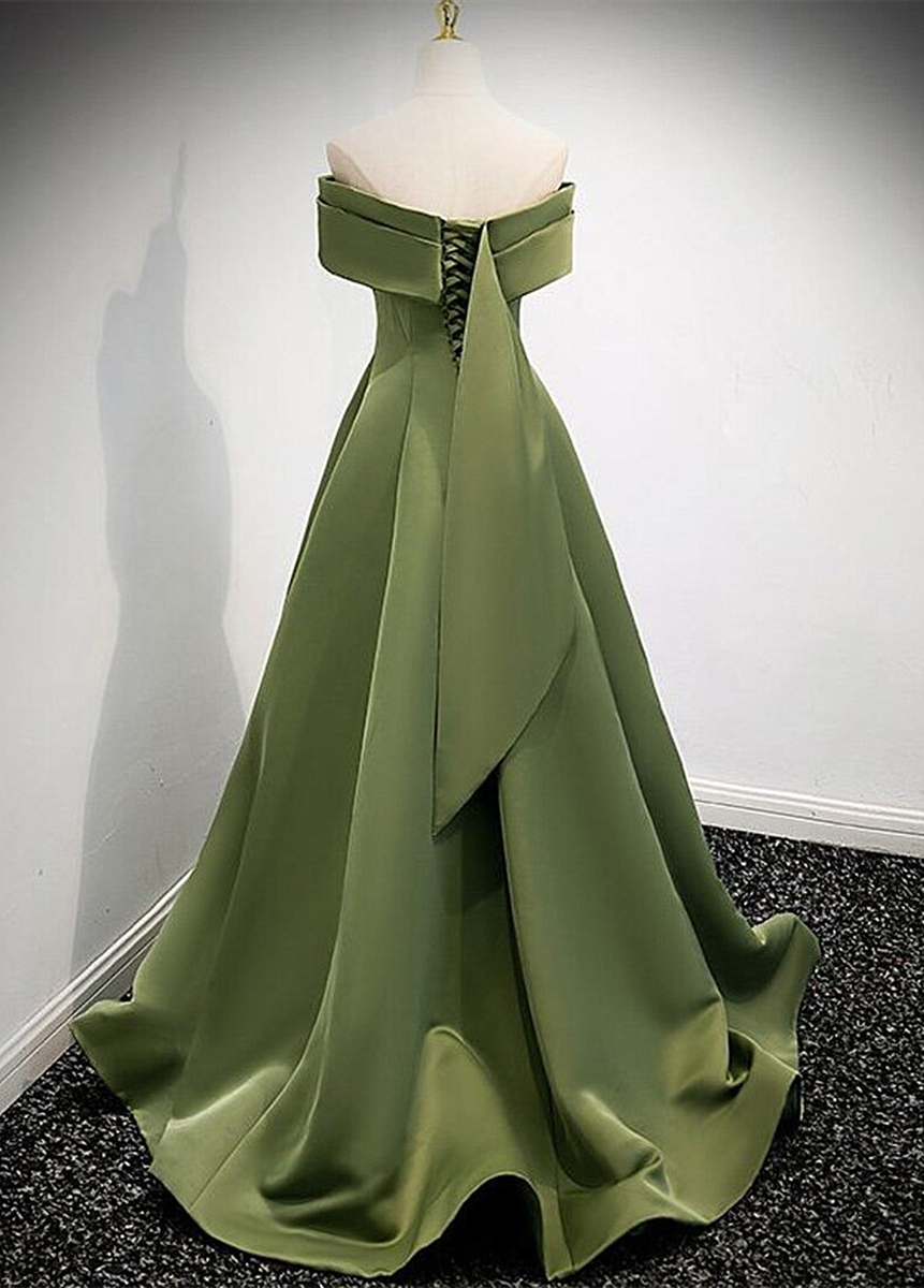 Generous Green Strapless Satin Long Evening Dress A-line Formal Gown Y590
