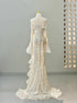 Light Champagne Sequins Evening Dress with Sleeves, Ruffle Sequins Long Formal Dress