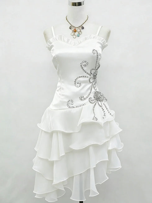 Cute Sweetheart Organza Beaded Straps Short Party Dress, Organza High Low Graduation Dress