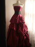 Wine Red Strapless Tiered Taffeta Evening Dress Party Dress, Wine Red Ball Gown Prom Dress