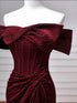 Wine Red Off Shoulder Mermaid Long Formal Dress, Wine Red Lace-up Evening Dress Prom Dress
