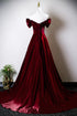 Wine Red Satin Off Shoulder A-line Evening Dress, Wine Red Satin Prom Dress