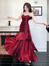 Wine Red Mermaid Straps Satin Sweetheart Party Dress, Wine Red Long Evening Dress