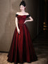 A-line Off Shoulder Black and Red Tulle Floor Length Prom Dress, Black and Red Tulle Party Dress