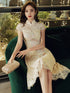 Light Champagne Lace High Neckline Wedding Party Dress, Champagne Lace Homecoming Dress
