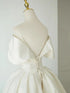 Ivory Satin V-neckline Long Party Dress, Ivory Satin Long Evening Dress Wedding Dress