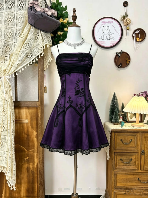 Lovely Gothic Black and Purple Straps Short Party Dress, Elegant Short Homecoming Dress Formal Dress