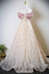 Beautiful Pink Satin and Lace Off Shoulder Formal Dress, A-line Pink Long Prom Dress