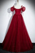 Lovely Wine Red Tulle And Sequins A-Line Prom Dress, Wine Red Tulle Evening Dress