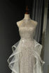 White Tulle and Sequins Long Prom Dress, Halter A-line Party Dress Formal Dress