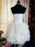 Ivory Beaded Strapless Layers Short Party Dress, Ivory Graduation Dress with Bow