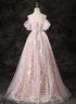 A-line Pink Lace and Tulle Sweetheart Party Dress, Pink Tulle Prom Dress