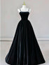 Black A-line Velvet Straps Floor Length Party Dress, Black Velvet Prom Dress Evening Dress