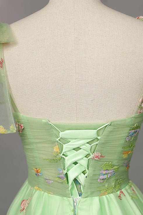 Light Green Tulle Straps Ball Gown Party Dress, Light Green Formal Dress