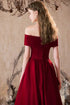 Wine Red A-line Off Shoulder Floor Length Prom Dress, Wine Red Satin Formal Dress