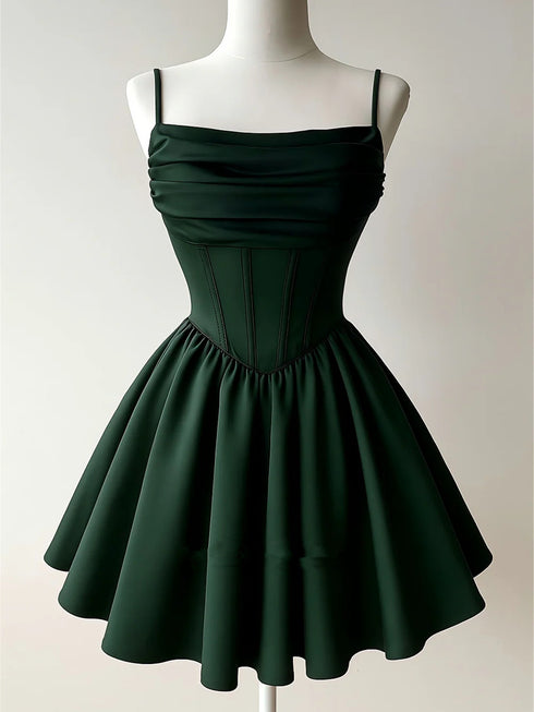 Cute Green Straps Knee Length Homecoming Dress, Short Square Party Dress Formal Dress