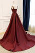 Wine Red Straps A-line Long Formal Dress, Simple Style Wine Red Prom Dress Evening Dress