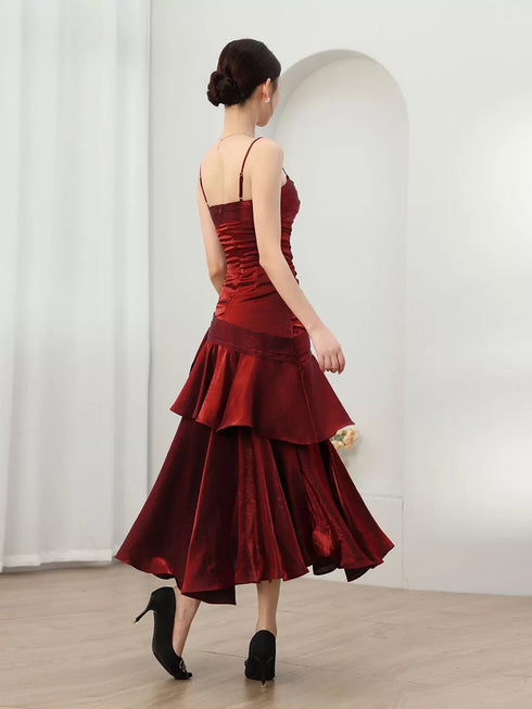 Wine Red Mermaid Straps Long Evening Dress Formal Dress, Wine Red Satin Prom Dress