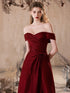 Wine Red Satin A-line Floor Length Party Dress, Off Shoulder Sweetheart Long Prom Dress