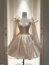 Light Champagne Satin Sweetheart Formal Dress, Short Party Dress with Bow