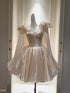 Light Champagne Satin Sweetheart Formal Dress, Short Party Dress with Bow