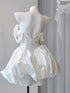 White Satin Beaded Off Shoulder Party Dress White Satin Short Graduation Dress