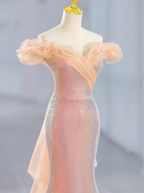 Lovely Mermaid Sequins Off Shoulder Sweetheart Party Dress, Sequins Prom Dress