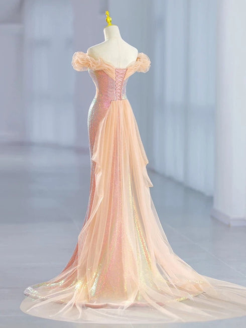 Lovely Mermaid Sequins Off Shoulder Sweetheart Party Dress, Sequins Prom Dress