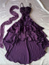Dark Purple High-Low Ruffle Straps Prom Dress, 3D Flower Ruched Homecoming Dress Party Dress