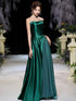 Green Satin and Tulle Strapless A-line Party Dress, Chic Green Long Prom Dress Evening Dress