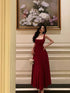 Wine Red Chiffon Straps Long Evening Dress Party Dress, Wine Red Chiffon Prom Dress