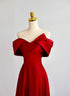Red Satin Off Shoulder Sweetheart Long Party Dress, Red Satin Prom Dress